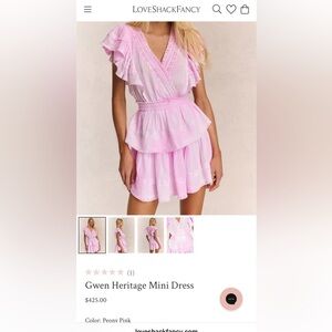 LoveShackFancy Gwen Heritage Mini Dress, size XS, pink, excellent condition